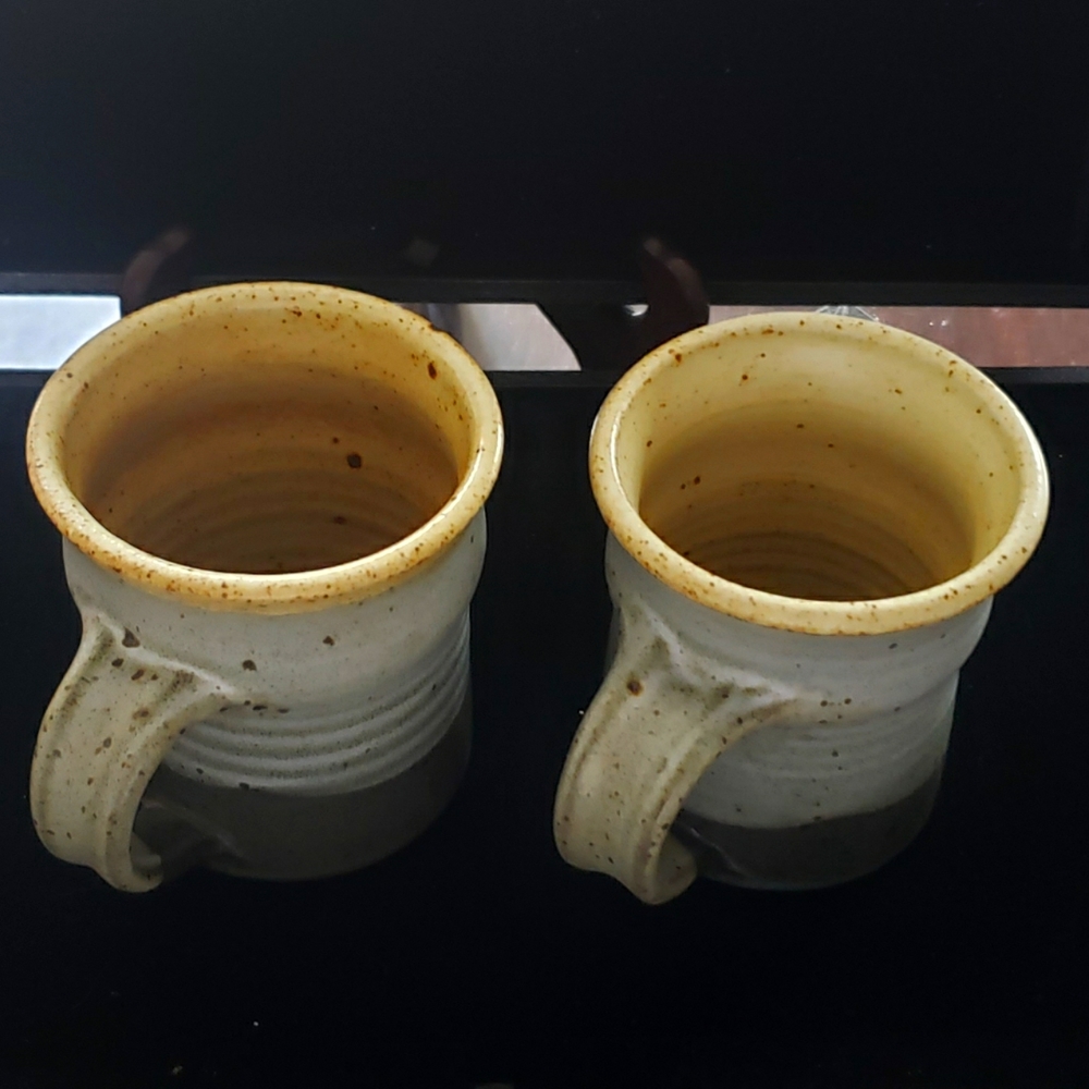 Pair of Rustic Pretty Pottery Mugs